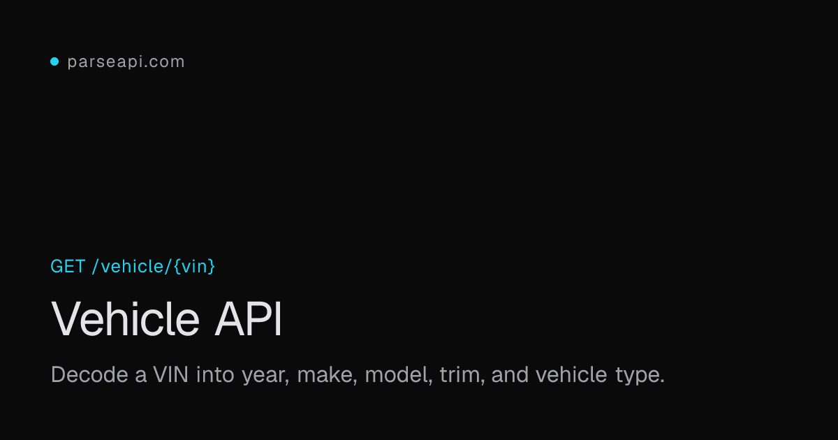 Vehicle API · ParseAPI